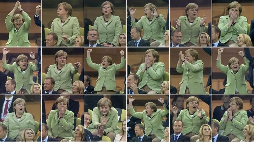 Zitiert aus tagesschau.de - Merkel beim Fußballkucken